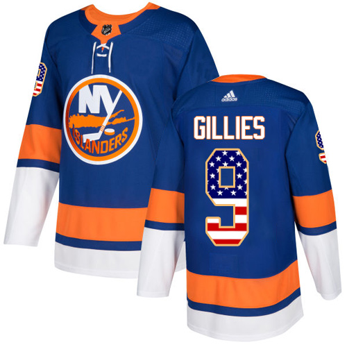 Adidas Islanders #9 Clark Gillies Royal Blue Home Authentic USA Flag Stitched NHL Jersey - Click Image to Close